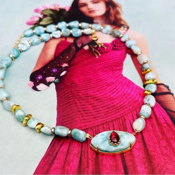 Larimar beaded natural gem stone necklace - Picture 4 of 9